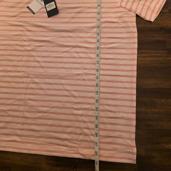 Maelreg Men's Golf Polo Shirt Medium Pink Red Stripe Performance NWT - Picture 3 of 5